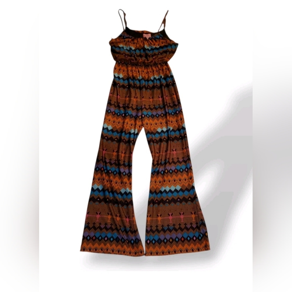 Bohemian Patterned Jumpsuit - Brown and Blue